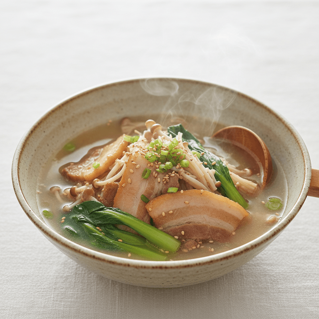 Bouillon de porc miso aux champignons