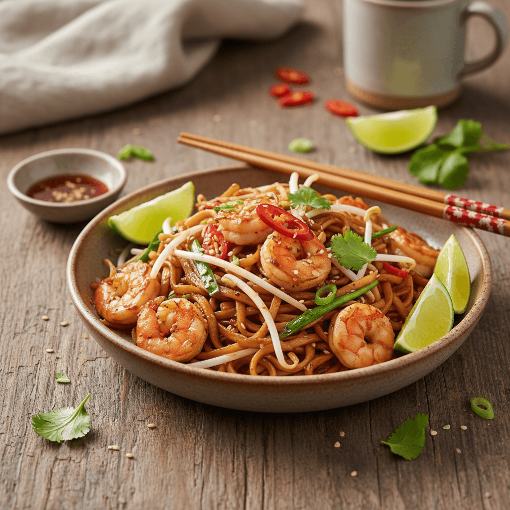 Thai Stir-Fried Noodles with Shrimp and Bean Sprouts