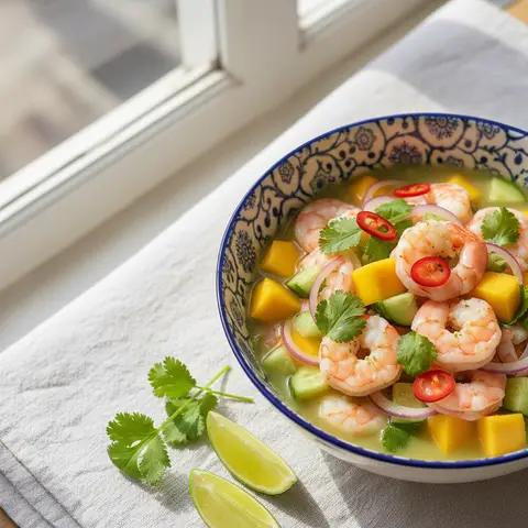 Ceviche de crevettes au citron vert et mangue