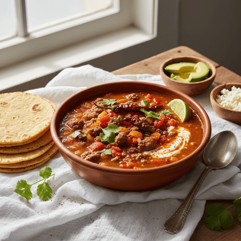 Soupe mexicaine au bœuf et poivrons