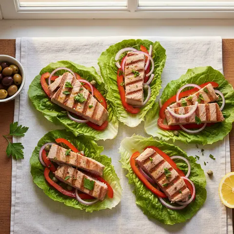 Wrap laitue au thon grillé, poivron et oignon rouge