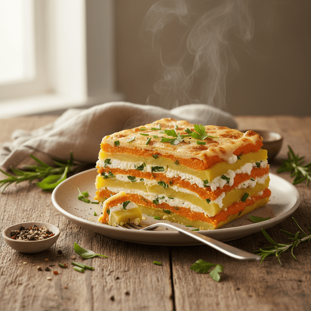 Geschichteter Gemüseauflauf italienischer Art mit Käse