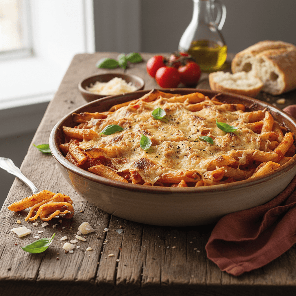 Penne mit Tomatensauce und Comté