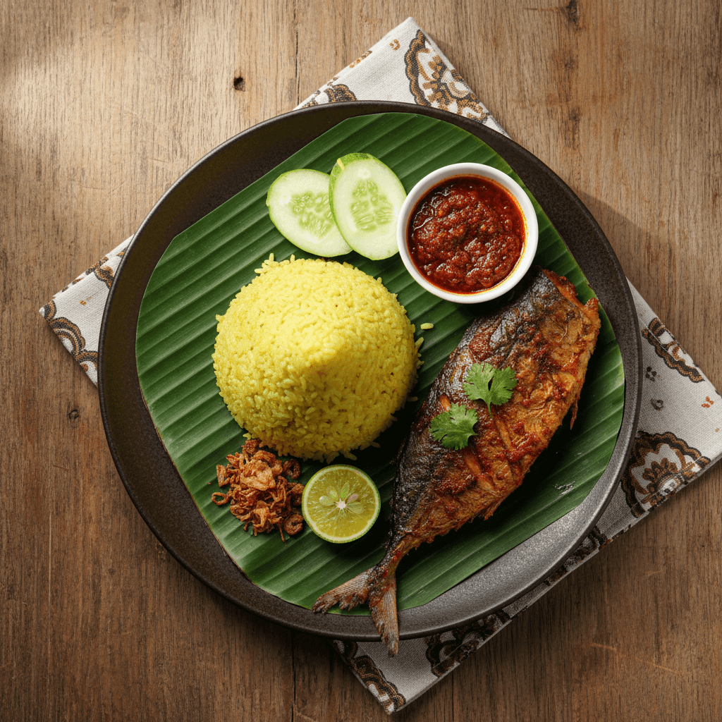 Nasi Kuning Dengan Ikan Tenggiri