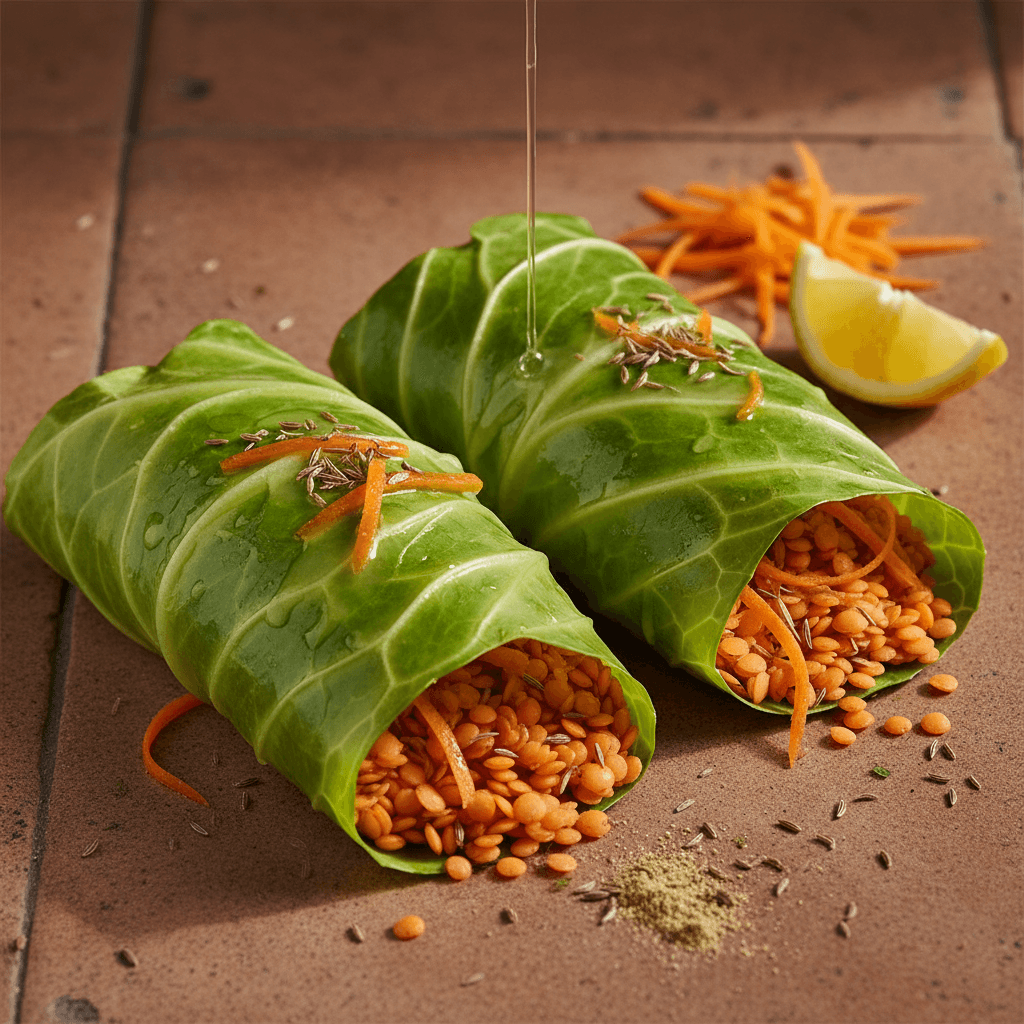 Wrap de chou vert aux lentilles épicées et carottes
