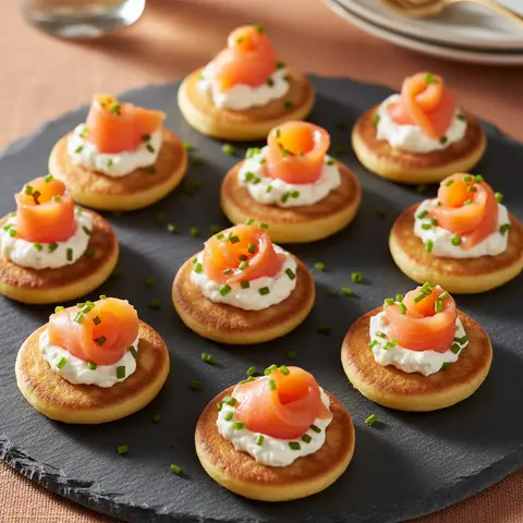 Blinis saumon fumé & crème raifort ciboulette