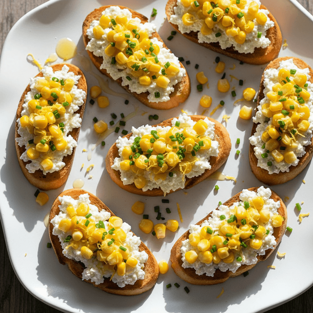 Bruschetta ricotta & maïs citron ciboulette