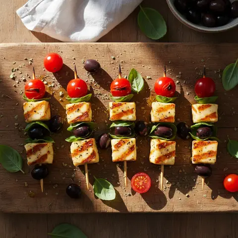 Piques tomate cerise & halloumi olives