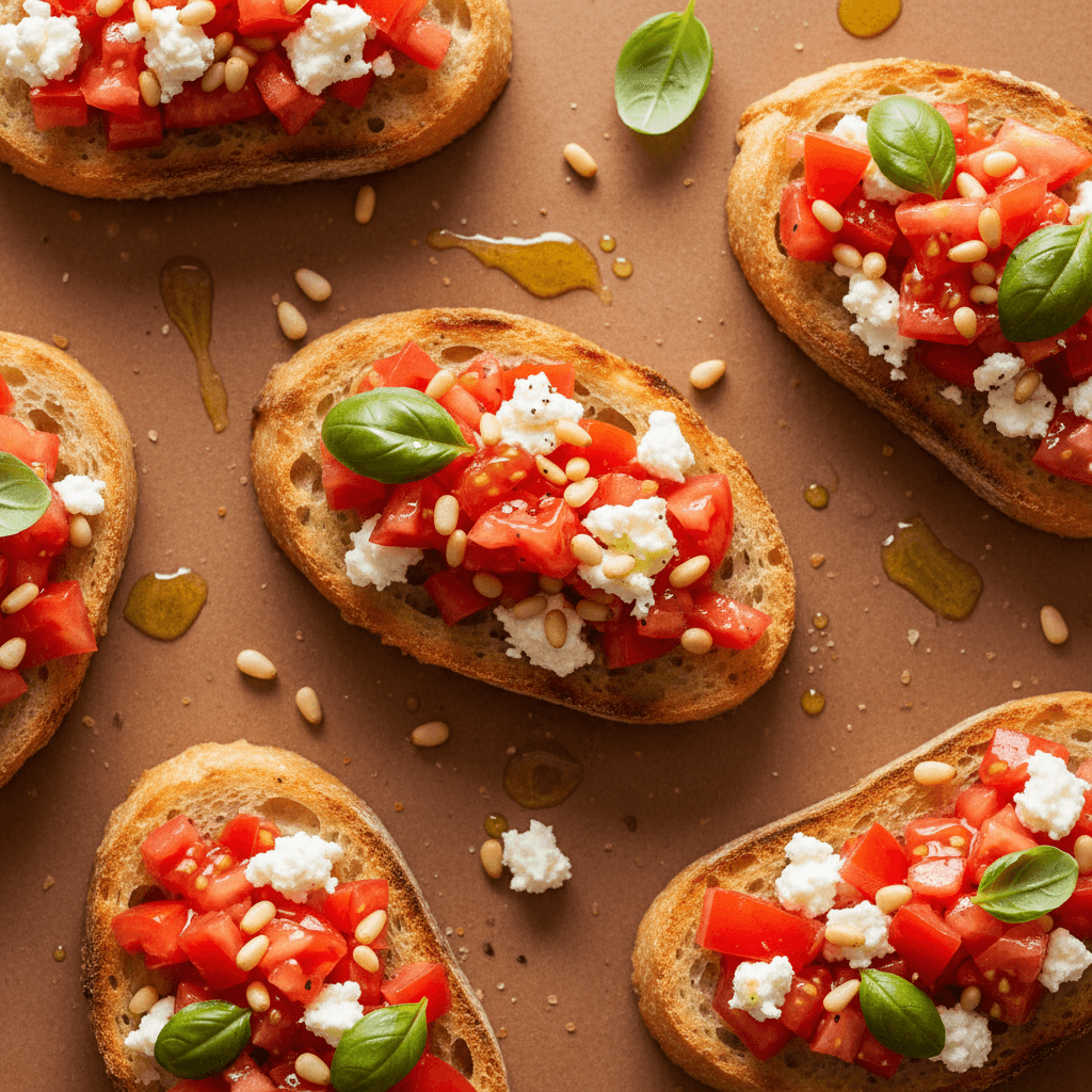 Bruschetta tomate & chèvre pignons basilic