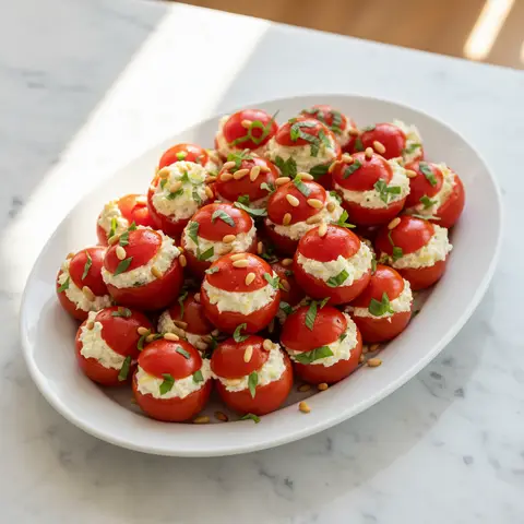 Tomates cerises farcies ricotta & basilic pignons