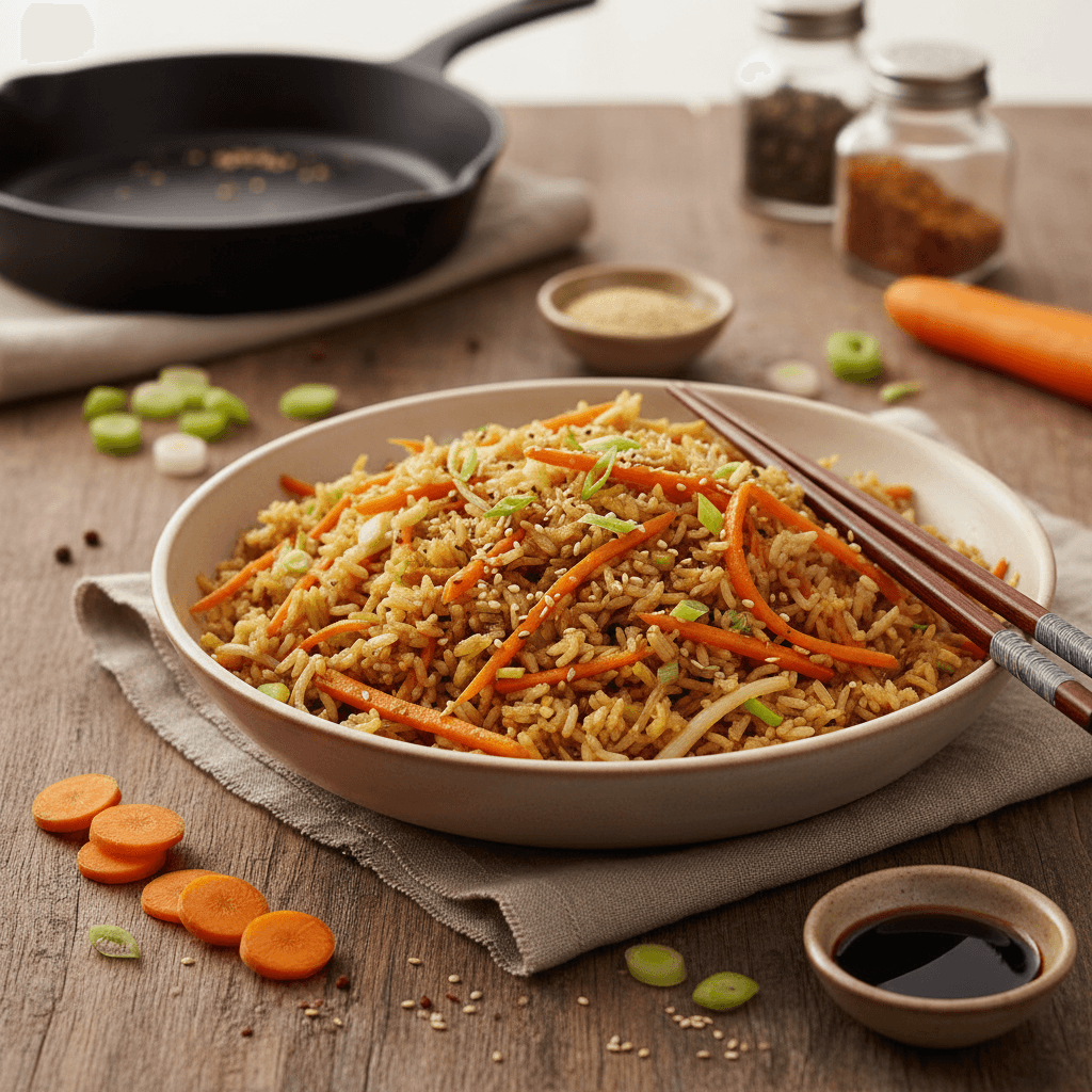 Stir-Fried Rice with Carrots and Leeks
