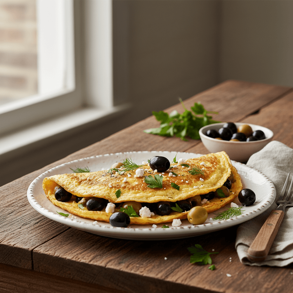 Omelett mit Oliven und Kräutern