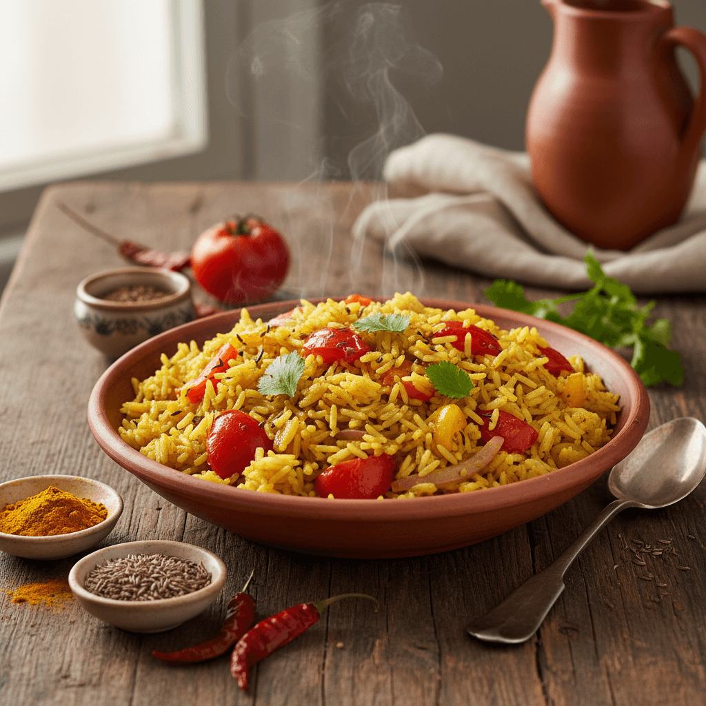 Indian-Style Rice with Tomatoes and Peppers