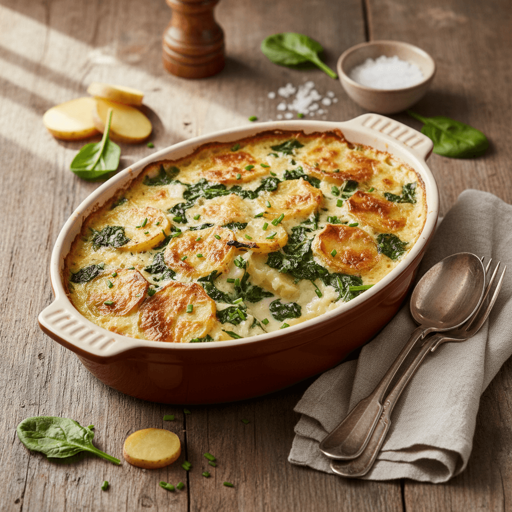 Kartoffelgratin mit Spinat