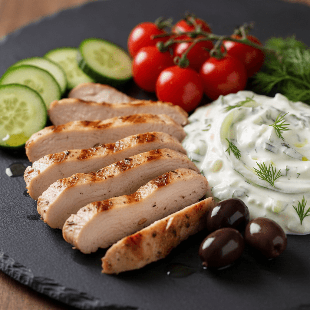Émincé de dinde froid à la grecque et tzatzíki