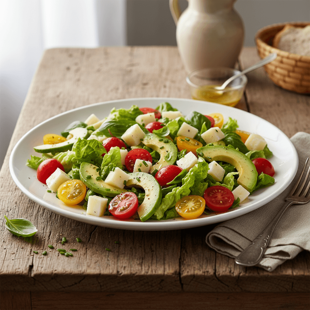 Gemischter Salat mit Avocado, Tomate und Comté