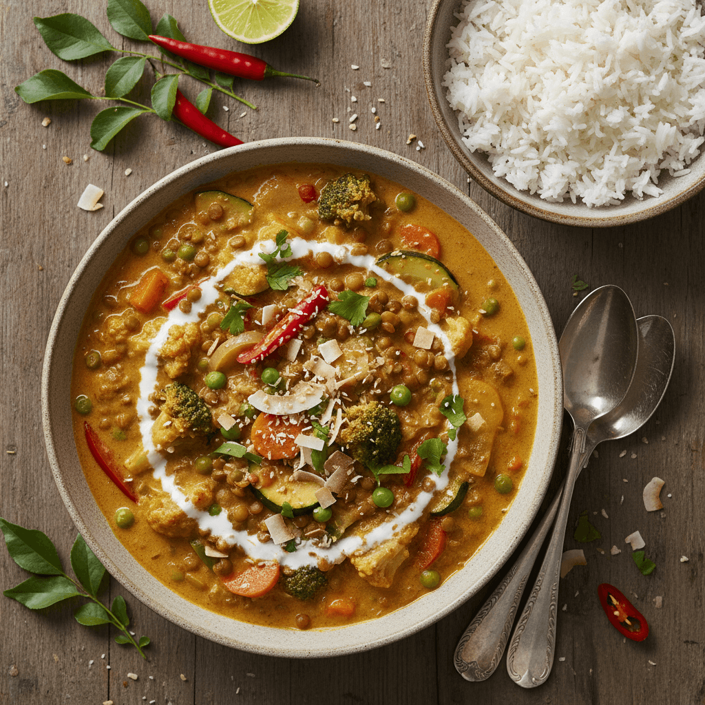 Curry asiatique de légumes aux lentilles et noix de coco