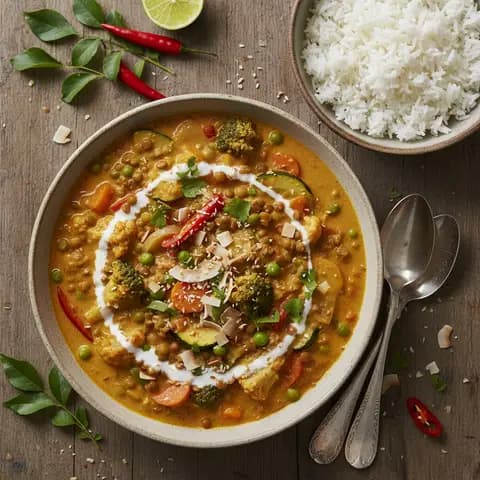 Curry asiatique de légumes aux lentilles et noix de coco