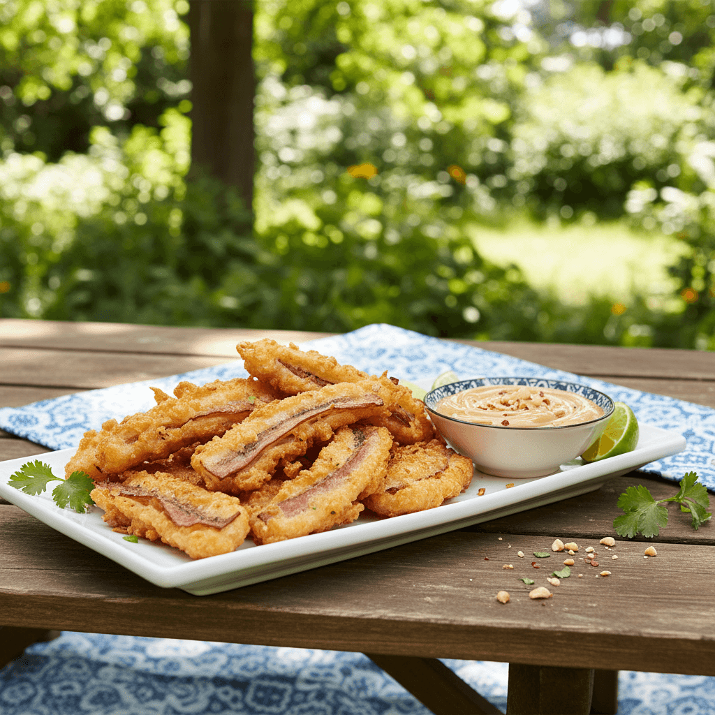 Tempura Asiatique Banane-Jambon avec Sauce Cacahuète-Miel