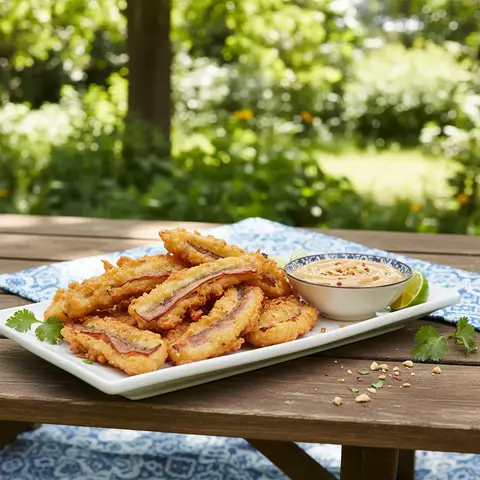 Tempura Asiatique Banane-Jambon avec Sauce Cacahuète-Miel