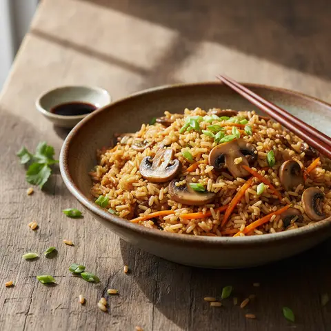 Riz sauté aux champignons et carottes