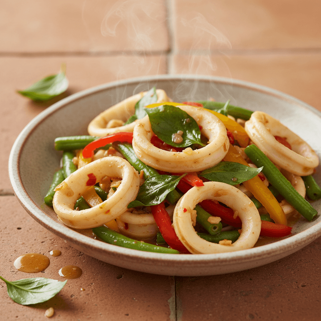 Poêlée de calamars à la thaïlandaise au basilic