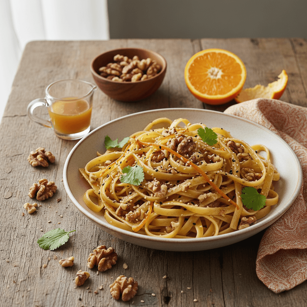 Asian Pasta with Walnuts and Orange