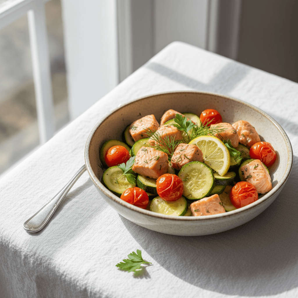 Poêlée de saumon aux courgettes et tomates cerises