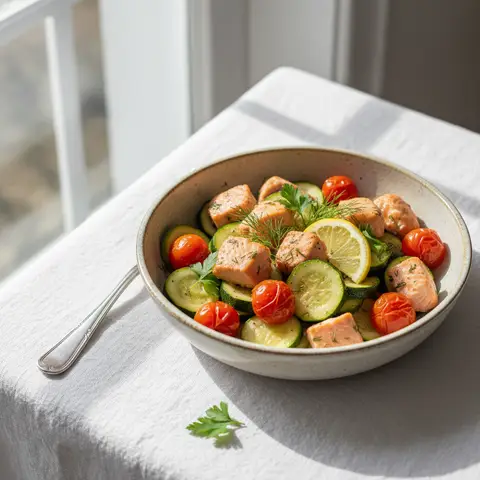 Poêlée de saumon aux courgettes et tomates cerises