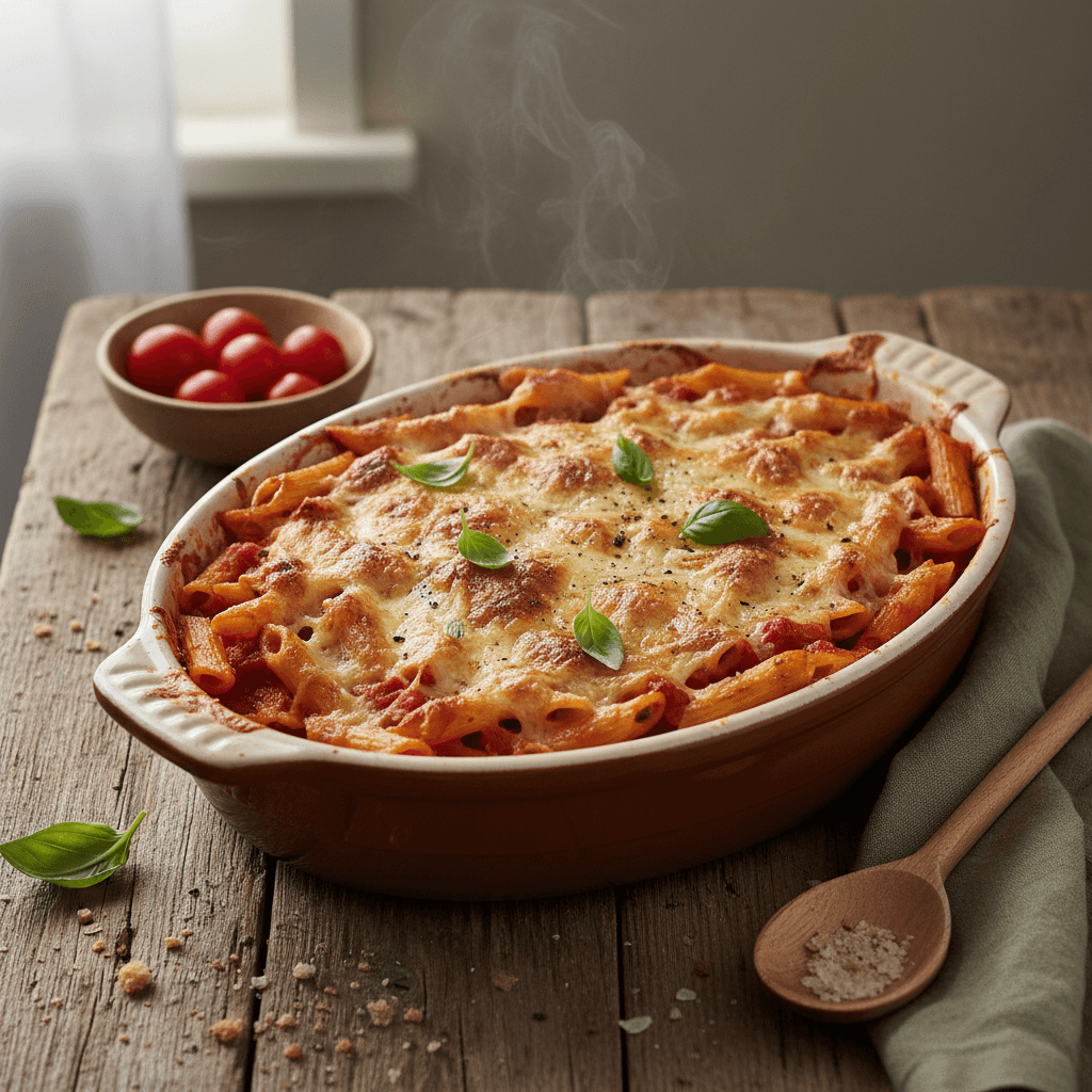 Penne Baked with Cheese and Tomatoes