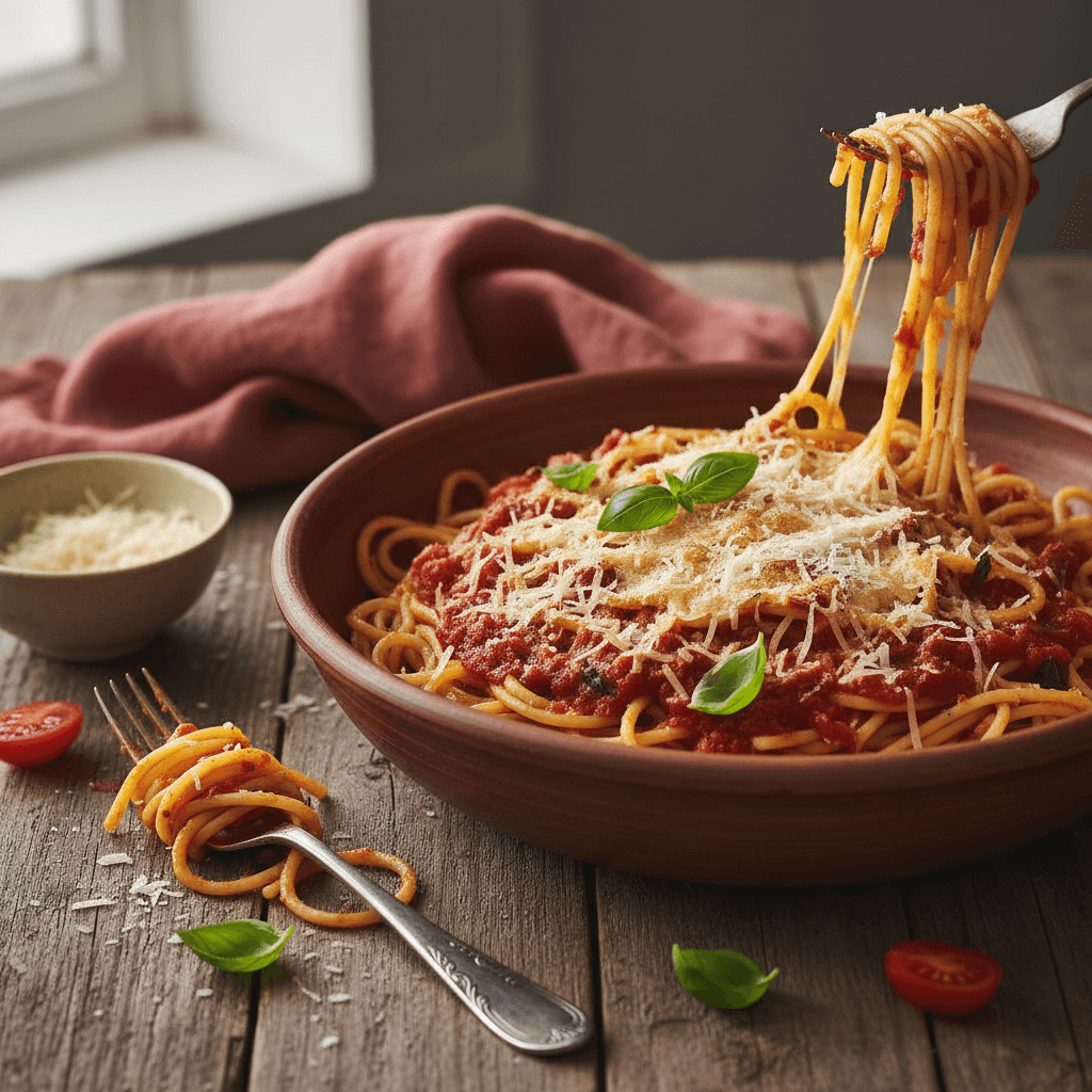Spaghettis à la Tomate et Fromage