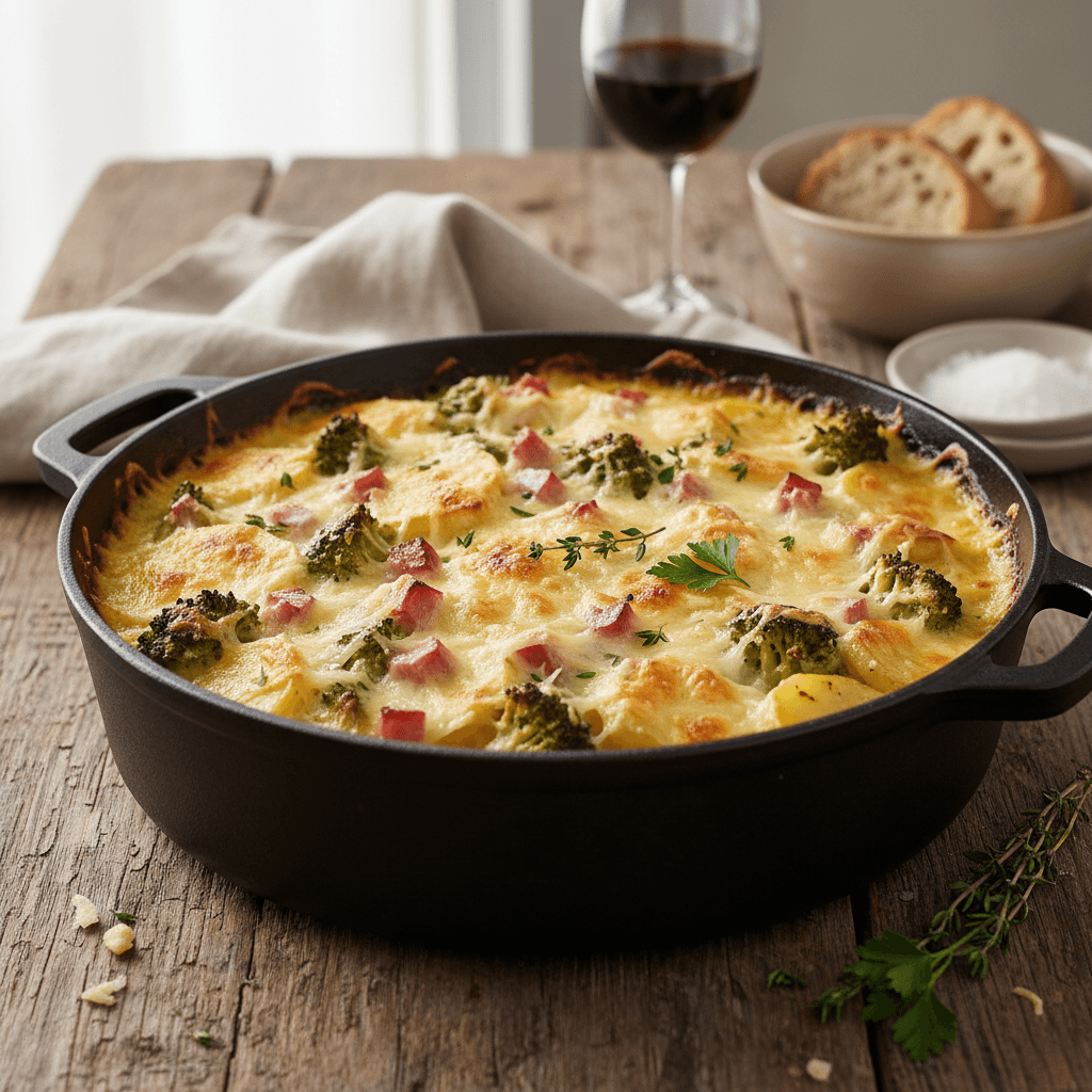 Kartoffel-, Schinken- und Brokkoli-Gratin