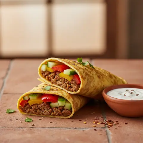 Wrap d'omelette à l'agneau épicé et poivrons