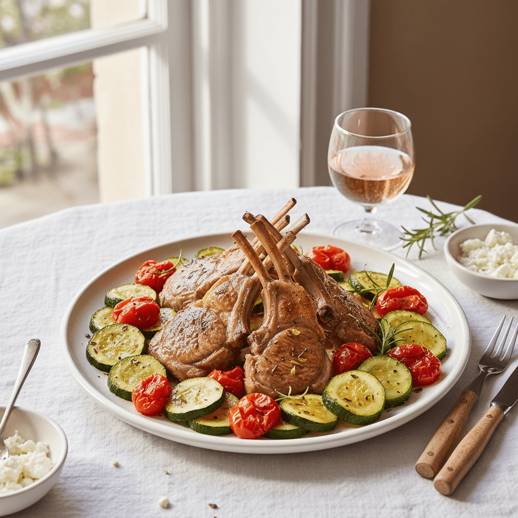Cotes d'agneau roties aux courgettes et tomates cerises