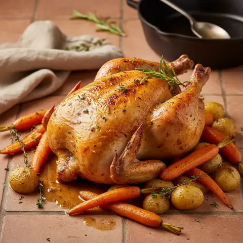Poulet rôti aux carottes et pommes de terre