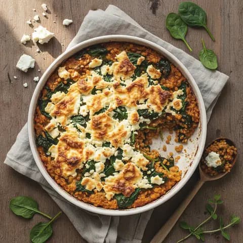 Lentilles corail gratinées aux épinards et feta