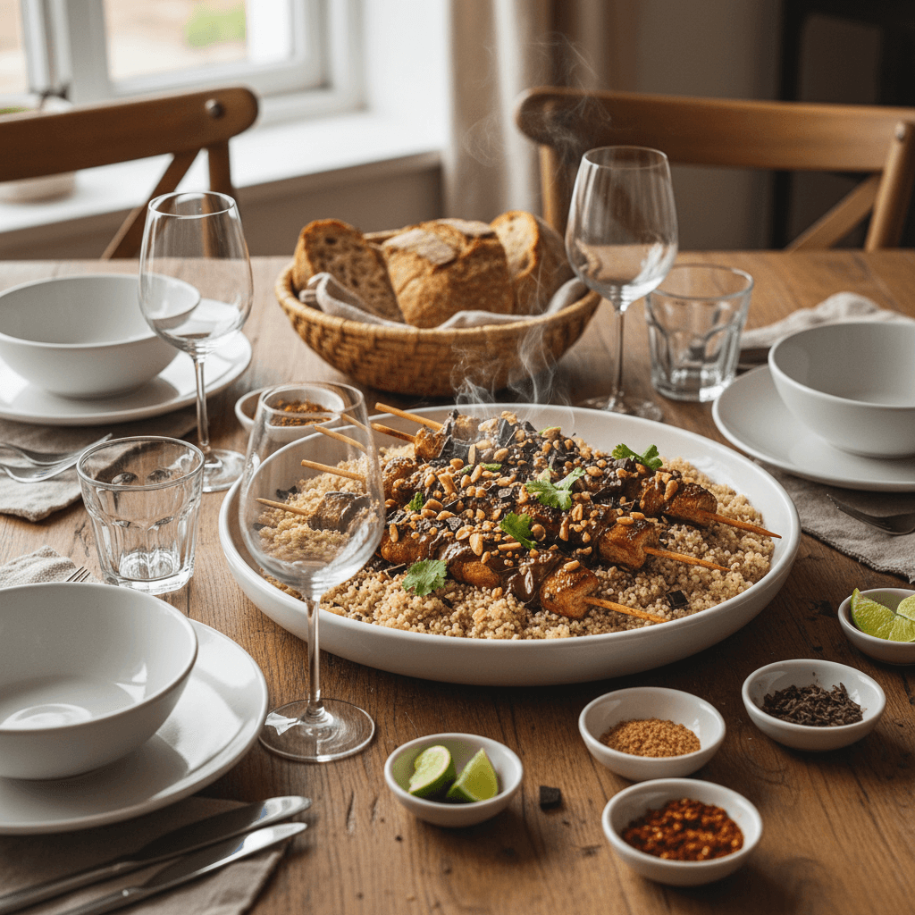 Satay aux Cacahuètes et Chocolat sur Lit de Quinoa