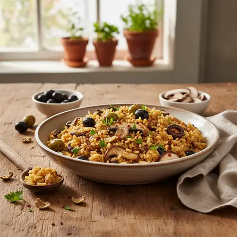 Riz Sauté aux Olives et Champignons