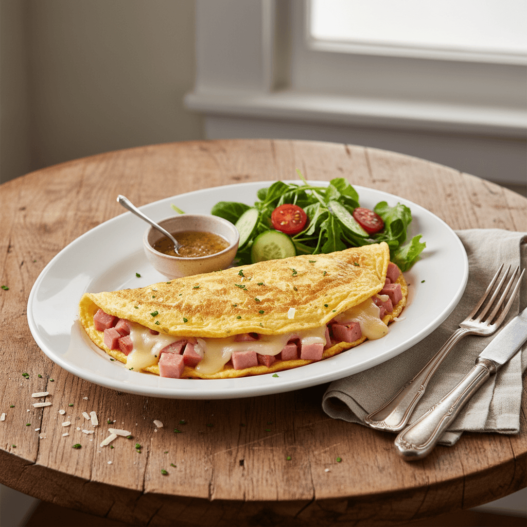 Ham and Cheese Omelet with Salad