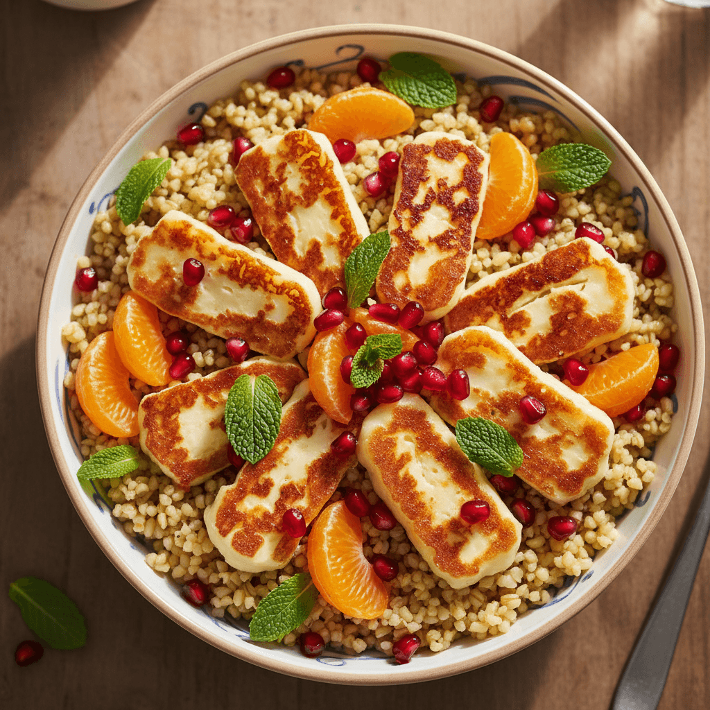 Bowl boulgour & halloumi grillé clémentine grenade menthe