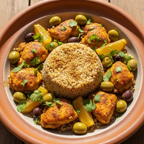 Bowl boulgour & poulet rôti citron confit olives herbes