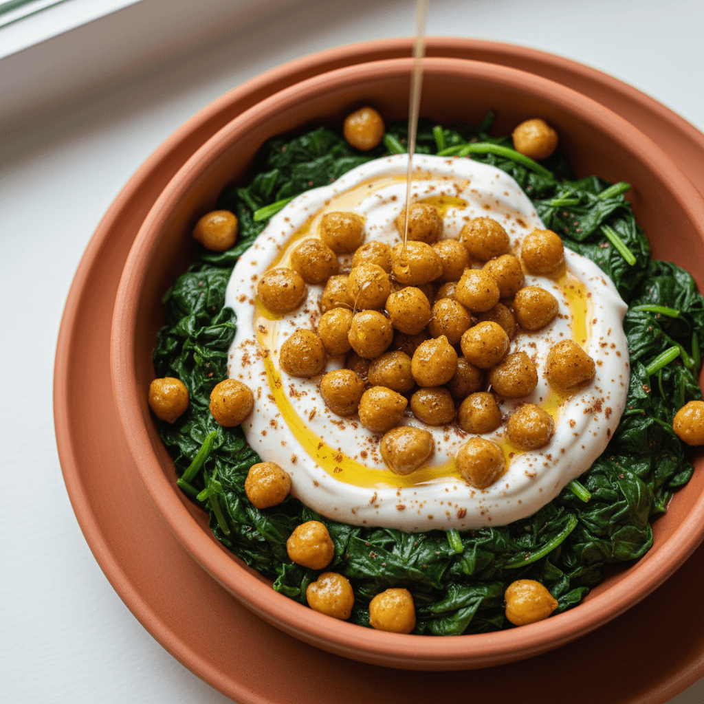 Bowl épinards & pois chiches rôtis yaourt cumin
