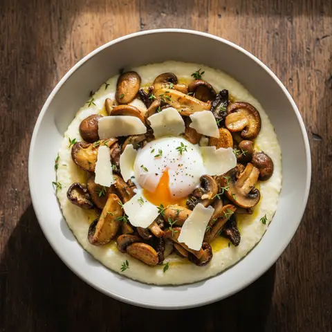 Bowl polenta crémeuse & champignons œuf poché