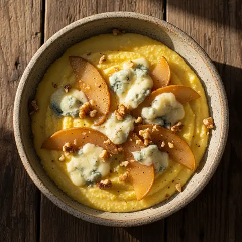 Bowl polenta & gorgonzola poire noix caramélisée