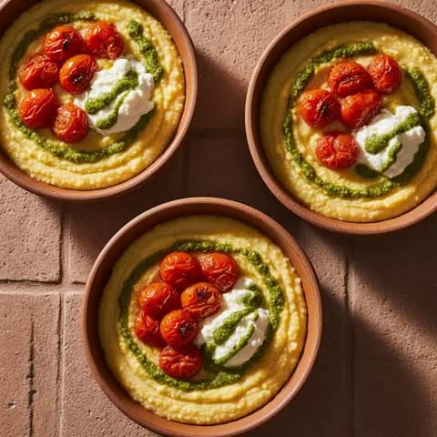 Bowl polenta & tomates rôties ricotta pesto