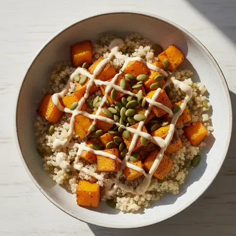Bowl quinoa & courge rôtie pepitas tahini