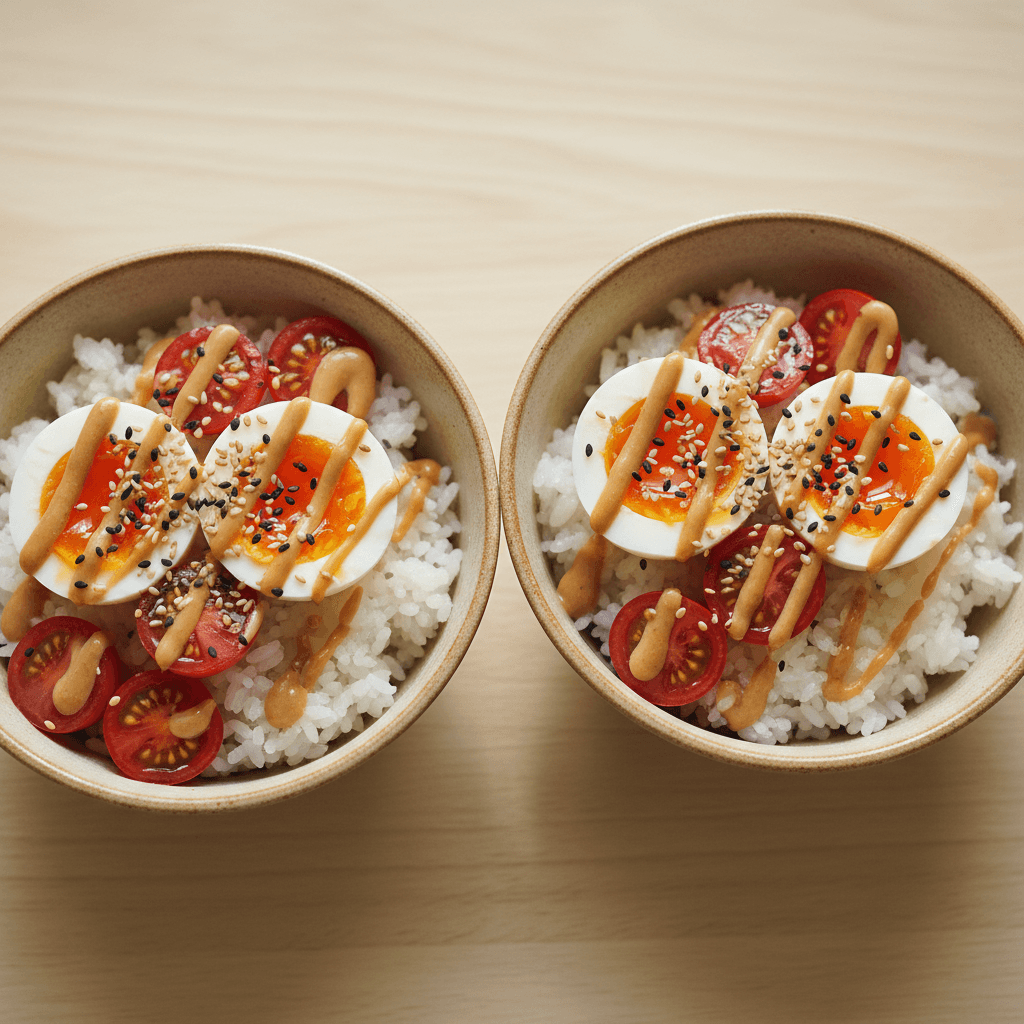 Bowl riz & œuf mollet tomate sésame miso