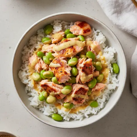 Bowl riz & saumon grillé edamame sauce miso citron