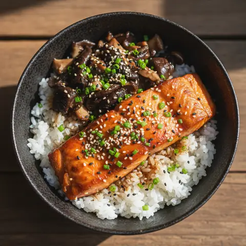 Bowl saumon & champignons au miso sésame