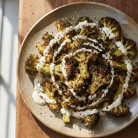 Brocoli rôti & sauce tahini citron piment